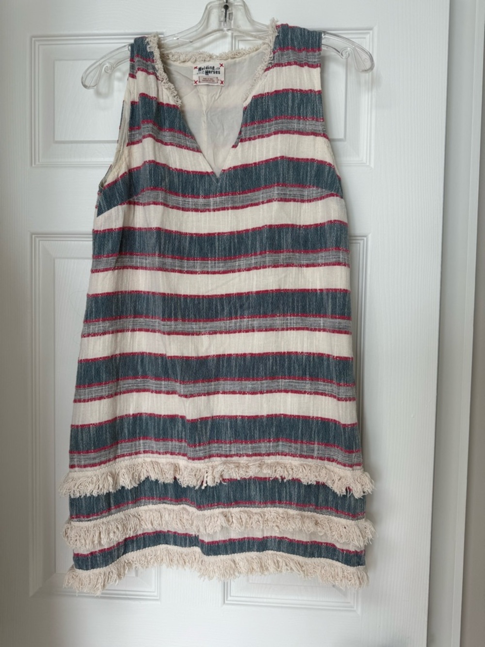 Holding horses size 6  Striped Fringe Sleeveless Shift Dress -